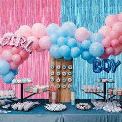 2 Pack Pink Blue Foil Curtains | Elegant Gender Reveal Backdrop, 3.28 x 7.05 FT