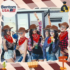 18 Pcs Western Cowboy Plastic Hat Set Include 6 Hats 6 Paisley Bandanas 6 Pairs