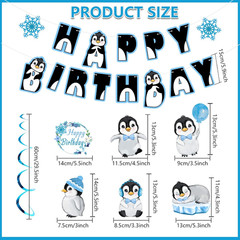 Penguin Happy Birthday Banner Streamers Party Decorations, Penguin Baby Shower P