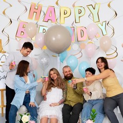 Pastel Happy Birthday Banner Macaron Garland 18pcs Rainbow Colors Decor
