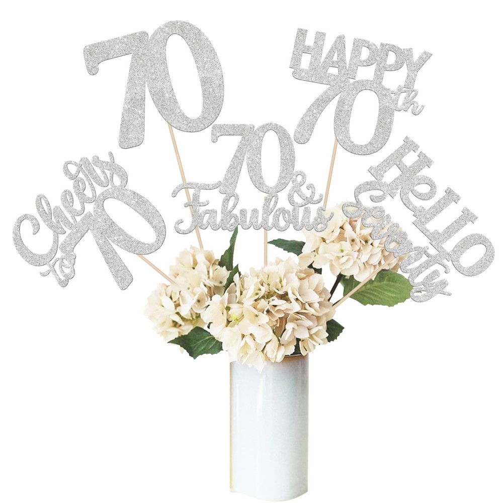 15 PCS 70th Birthday Centerpiece Sticks Silver Table Toppers Party Decor