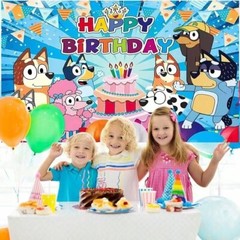 Blue Sheepdog Theme Happy Birthday Backdrop 5×3.2ft Birthday Party Decoration