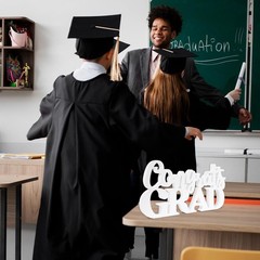 White 2026 Graduation Party Decorations Congrats Grad Sign Wooden Centerpiece
