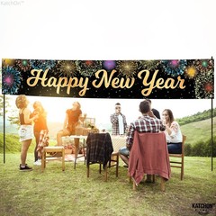 KatchOn, Happy New Year Banner 2026 – Large 120×20 inches, Gold and Black