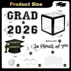 2026 Graduation Party Decorations: 4 Pcs Black Balloon Boxes with Letters 202…