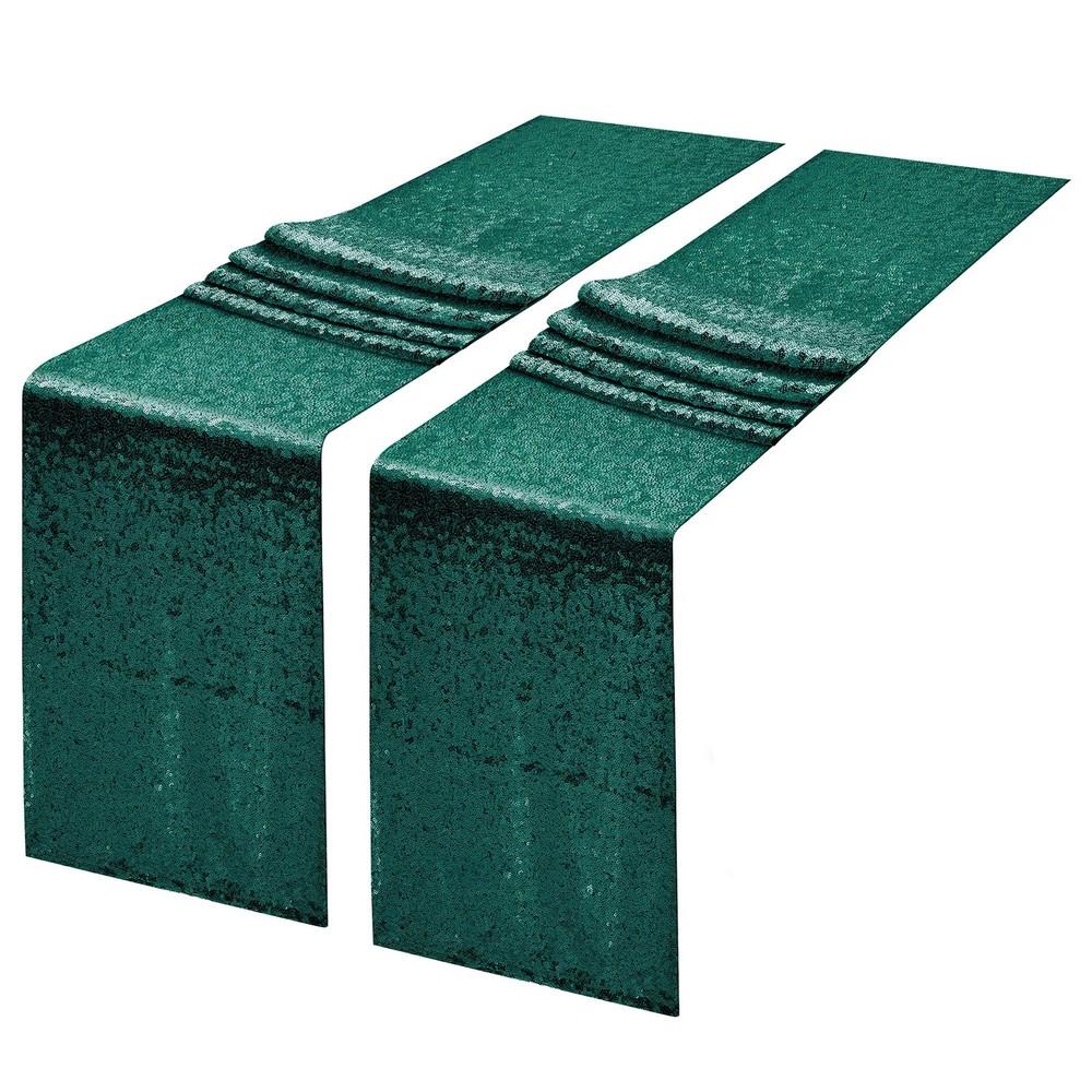 2 Packs 12 x 108 inches Hunter Green Sequin Table Runner, Glitter Hunter Gree…