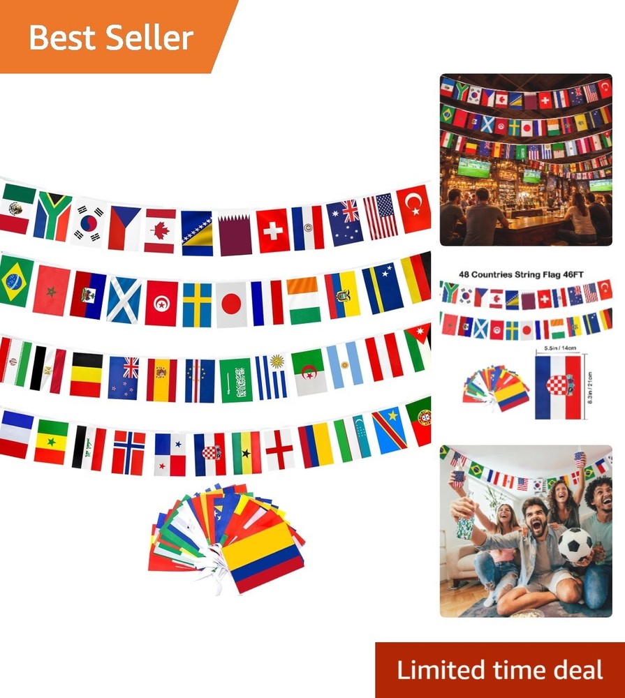 48 Count International Flags Flag Set | Perfect Decoration for World Cup Parties