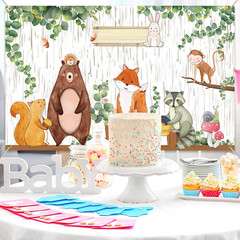 Woodland Baby Shower Backdrop 3.6 X 6 Ft Woodland Jungle Animals Birthday Party