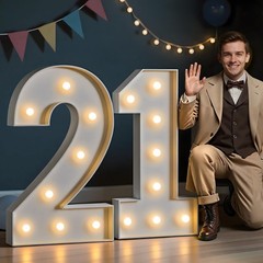 Large Light Up 21 Birthday Decorations – Big Sign for Men & Women, Party Backdro