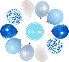 Royal Blue Confetti Latex Balloons, 50Pcs 12 Inch Light Blue Baby Blue and White