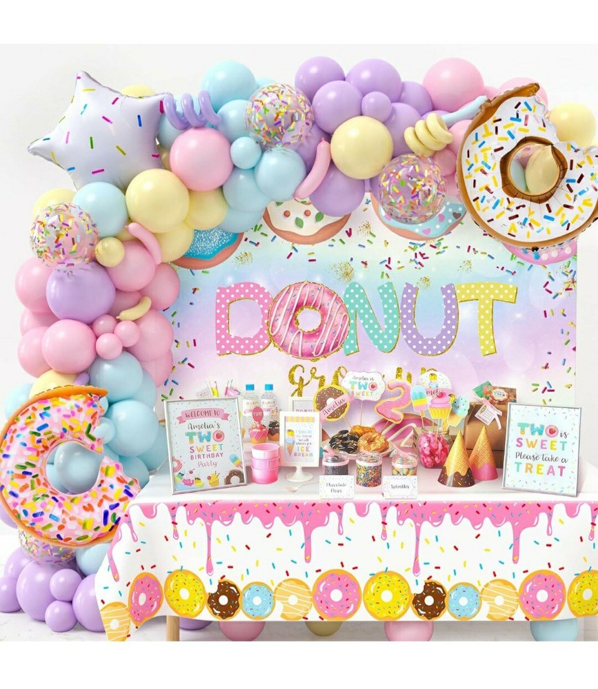 Winrayk 131Pcs Donut Birthday Party Decorations Supplies Donut Balloon Pink