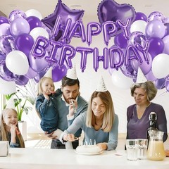 Purple Birthday Decorations for Women, Happy Birthday Balloon Banner with Hea…