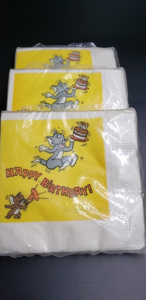 Vintage Tom&Jerry Beverage napkins 16 3-Ply x3 Happy Birthday American Greetings