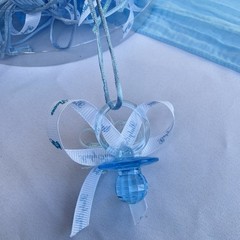 Lot of White Table Sheets (8), Blue Runners (12), Blue Pacifier Necklaces (17)