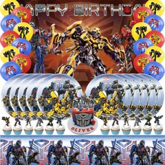 Transformers Party Supplies Birthday Plates Balloons Tablecloth Banner 5X3ft