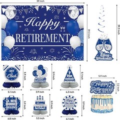 Retirement Party Decorations for Men Women Blue Silver Happy