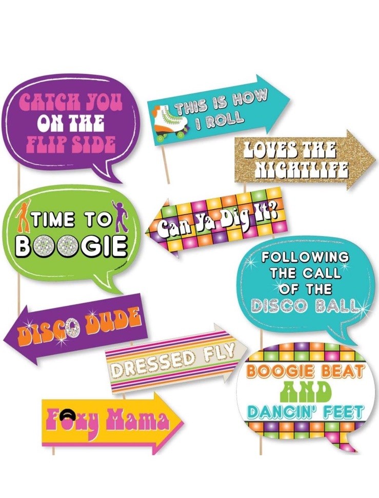 Funny 70’s Disco – 1970s Disco Fever Photo Booth Props Kit – 10 Piece