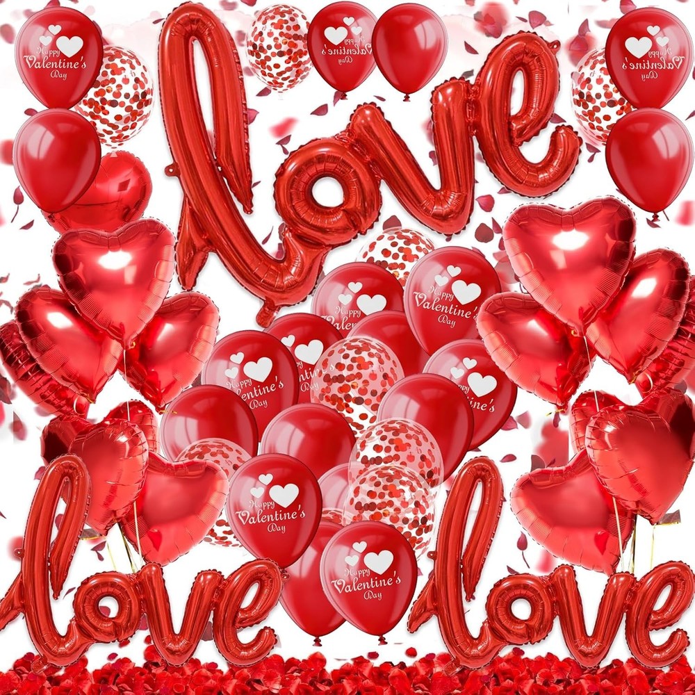 Valentines Day Decorations – 50+ Pcs Luxury Romantic Set with 3 Script LOVE Ball