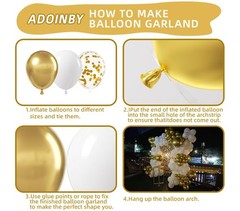 White and Gold Balloon Arch Kit, 140Pcs Matte White Metallic Gold and Gold