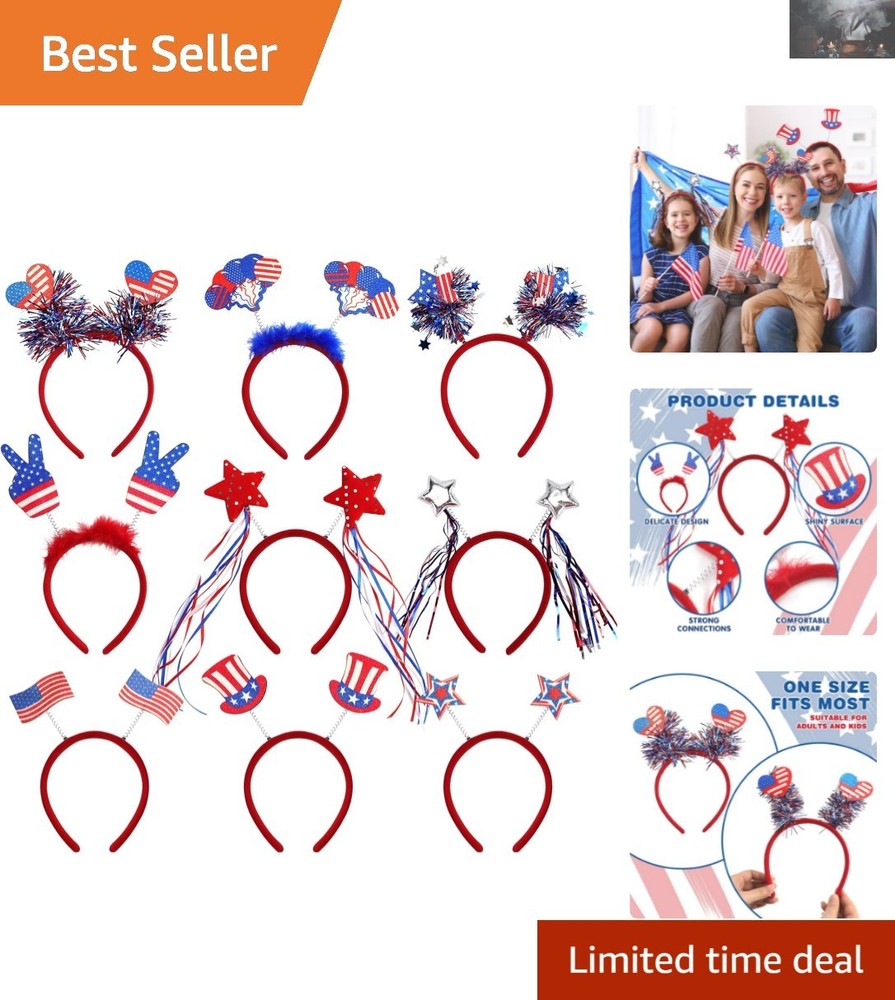 Comfortable 9PCS American Flag Headbands for Fun July 4th Celebrations
