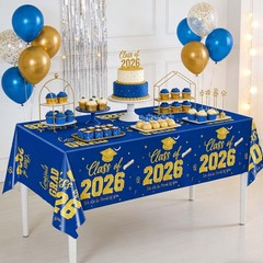 Graduation Decorations 2026, Blue and Gold Graduation Tablecloths, 2 Pack Congra