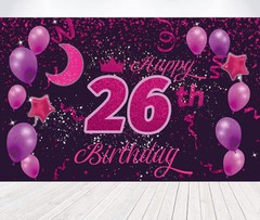 Happy 26th Birthday Backdrop Banner Poster – 185 x 110 cm/ 72.8 x 43.3 inc
