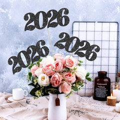 Black Glitter 2026 Number Centerpiece Sticks Class Of 2026 Table Toppers 12 PCS