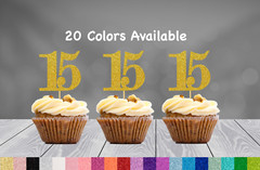15th Birthday Decoration Cupcake Toppers (SET of 12) 20 Glitter Colors Available