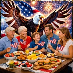 4th of July Backdrop 8x6ft Patriotic Eagle Decorations American Flag Fireworks B