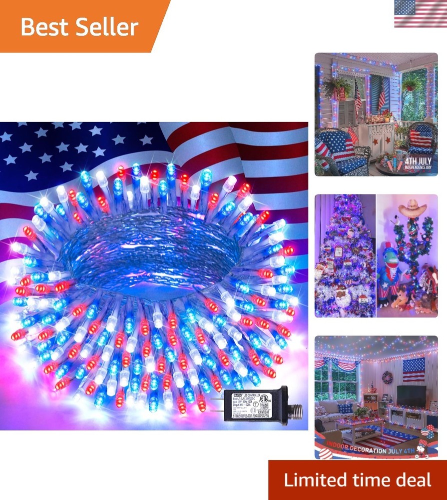 Vibrant 100 LED Red White Blue Lights – Indoor Outdoor 4th of July Light Show