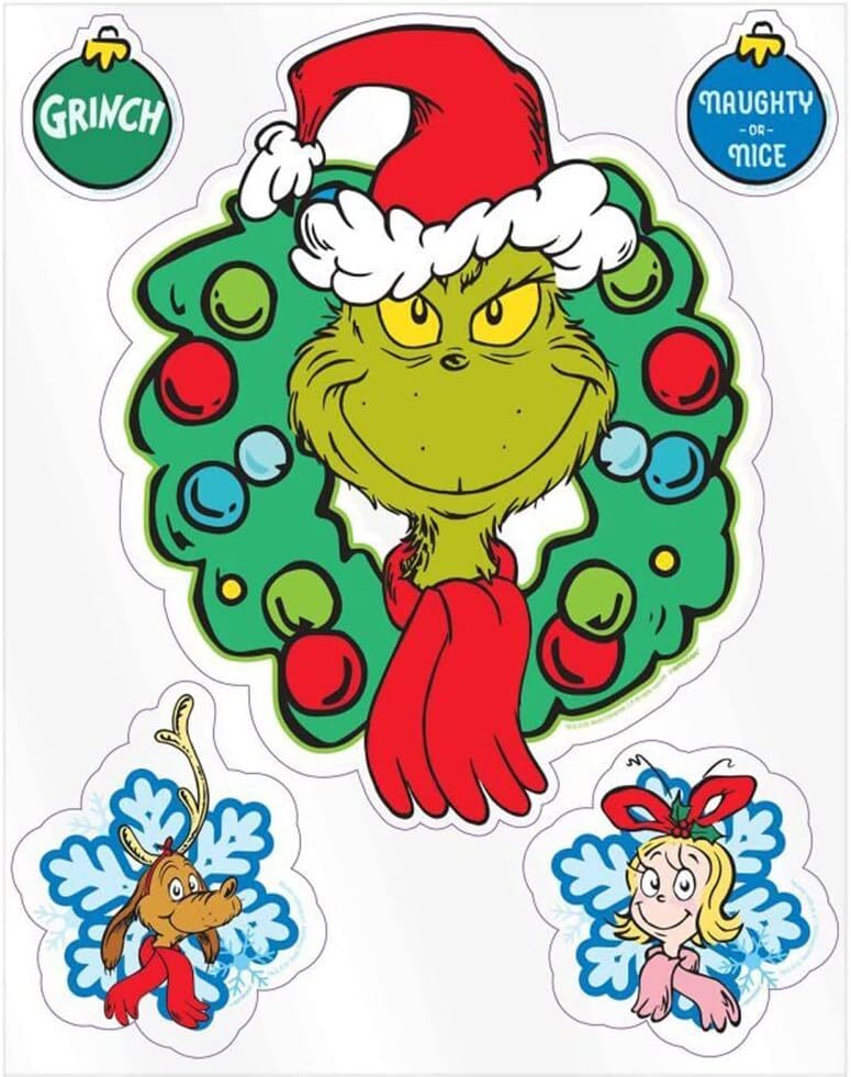 Grinch Stole Christmas Seuss Winter Holiday Party Window Cling Decorations