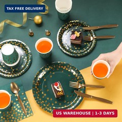 Tegeme 256 Pcs Graduation Dark Green and Gold Dot Party Supplies Decoration Pape
