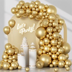Awenztech 122pcs Metallic Gold Balloon Arch Kit 18 12 10 5 inch Chrome Gold