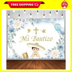 7X5Ft Mi Bautizo Backdrop Boy Baptism Christening Party Decorations Supplies Blu