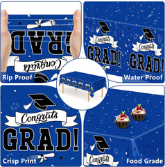 2 PCS Graduation Decorations 2026, 108″ X 54″ Blue Graduation Tablecloth, Dispos