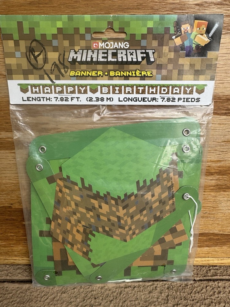 Minecraft Happy Birthday Banner 7.82 Ft Mojang Party Decoration NEW Sealed