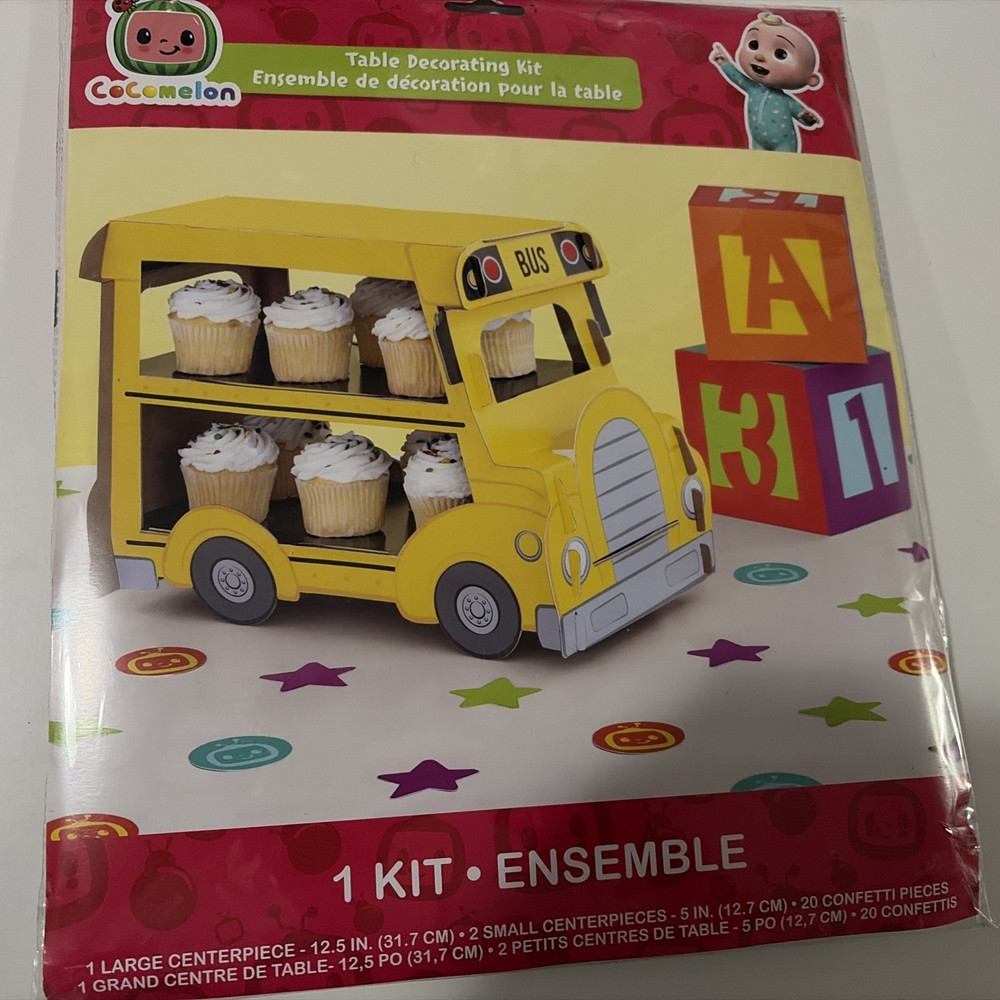 COCOMELON Table Decorating Kit 23 Pieces NIB School Bus Cupcake