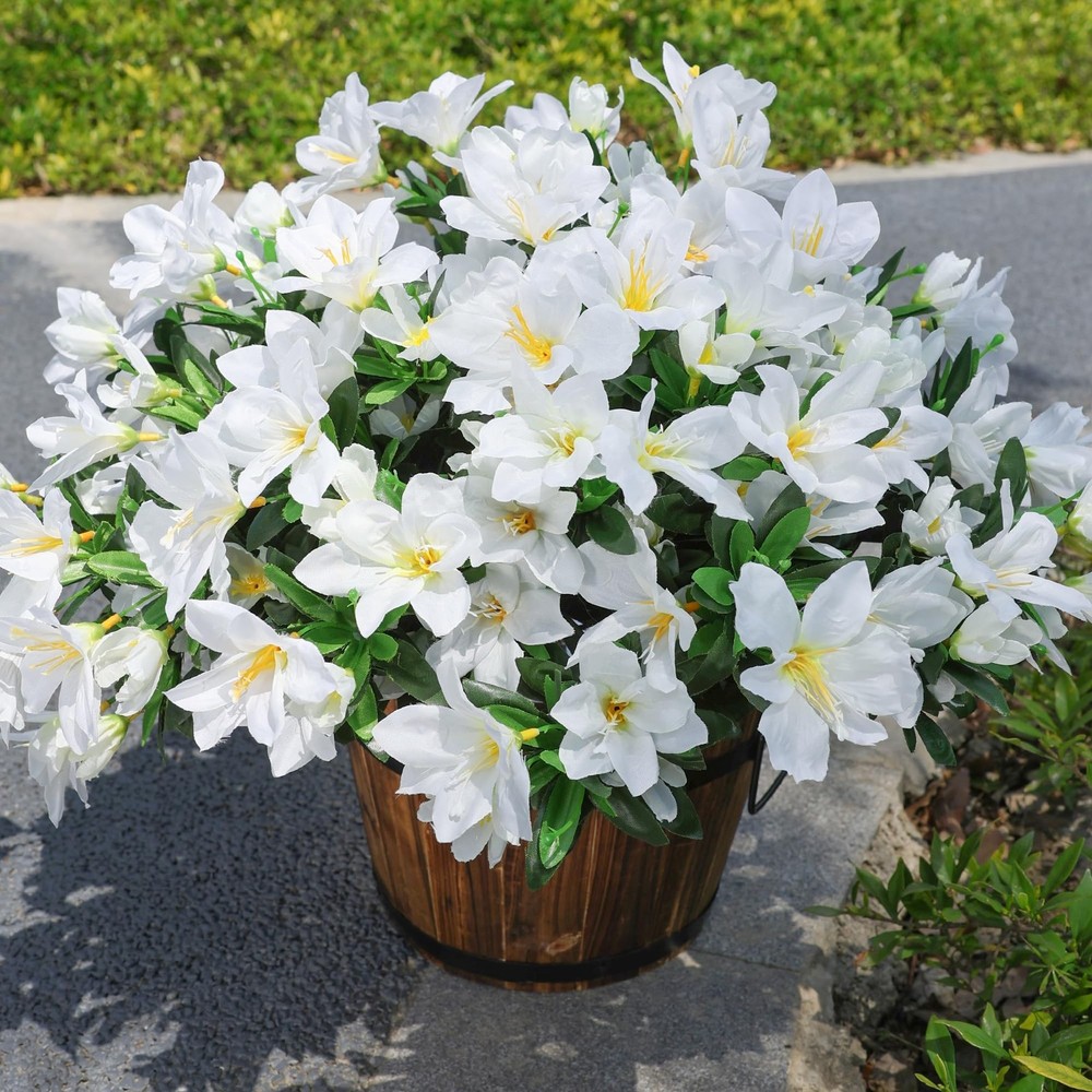 Artificial Flowers for Outdoors, 3 Bundles Fake Silk Azalea Bouquet Faux Flow…