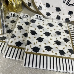 Gold White & Black Graduation-Napkins, Plates, Table Cloths & Balloon Holders