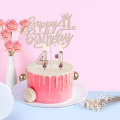 Elegant 41st Birthday Decorations Set: Sash, Crown, Candles in Rose Gold