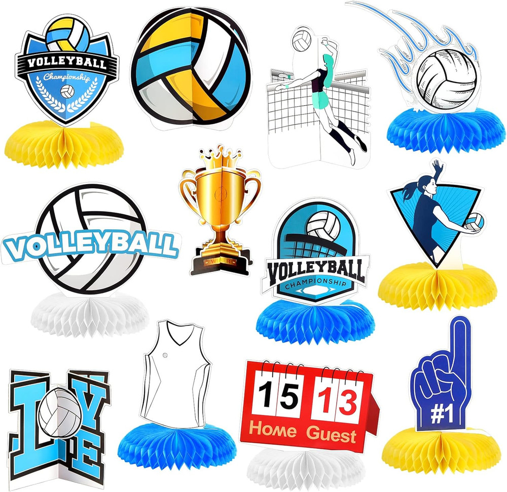 12 Pieces Volleyball Party Decorations Volleyball Honeycomb Centerpieces Volleyb