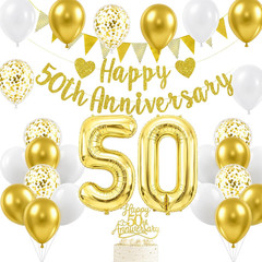 White Gold 50Th Anniversary Decor Set，Gold Glitter Happy 50Th Anniversary Banner