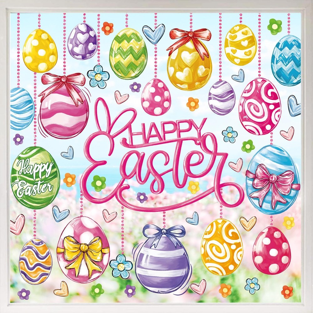 9 Sheets Easter Window Clings Colorful Easter Egg Flowers Window Stickers Double