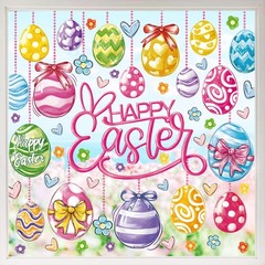9 Sheets Easter Window Clings Colorful Easter Egg Flowers Window Stickers Double