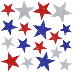 6 Sheets Glitter Stars Window Clings Patriotic Glitter Blue Red White Stars