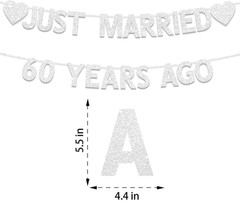 60Th Wedding Anniversary Party Banner Decorations, Silver Glitter Just Marrie…