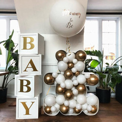 Baby Shower Boxes Party Decorations – 4Pcs Stereoscopic White Gold Boxes with Go