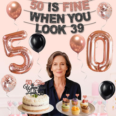 50Th Birthday Decorations for Women, Pre-Strung 50 Is Fine When You Look 39 Bann