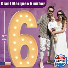 5FT Giant light up numbers 6, Marquee Numbers for 16th 60th Birthday Decor, L
