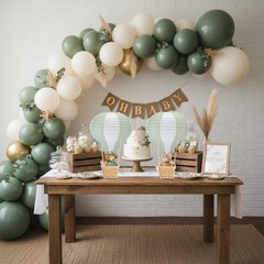 8 Sets Sage Green Hot Balloons Decorations Baby Shower Table Centerpieces 11….